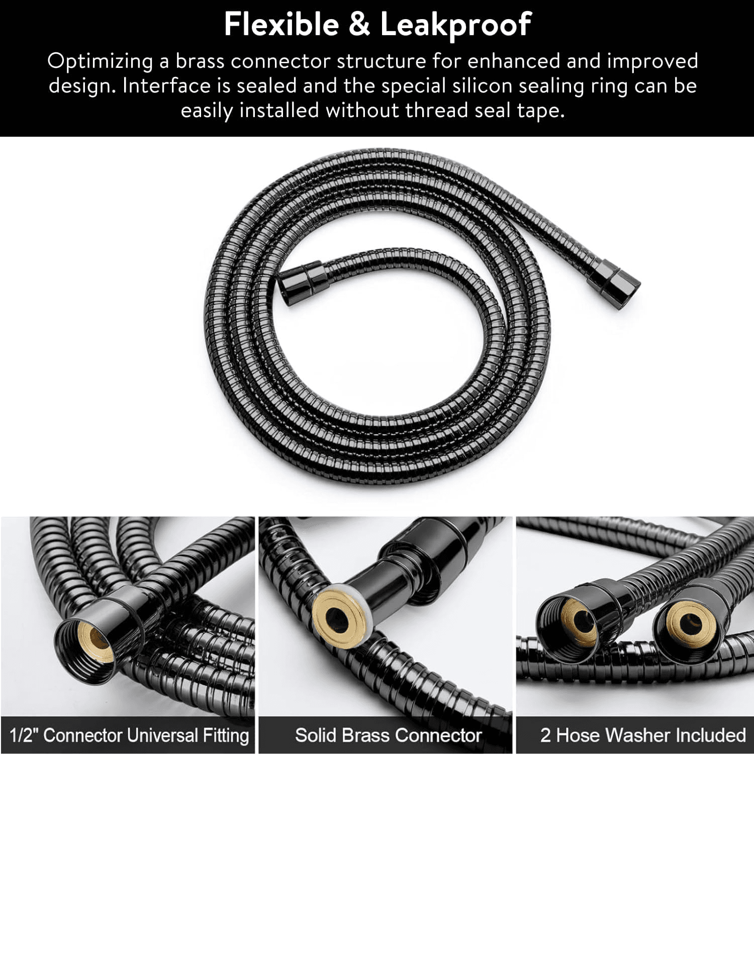 AquaYouth Stainless Steel Shower Hose with Adjustable Shower Arm Holder.