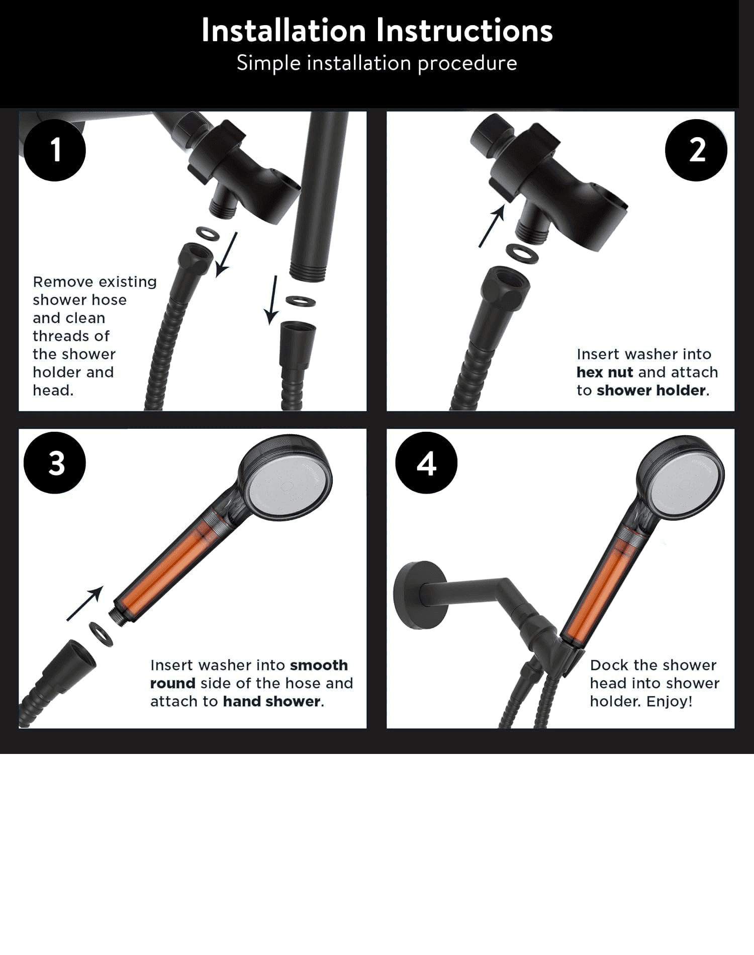 AquaYouth Stainless Steel Shower Hose with Adjustable Shower Arm Holder.